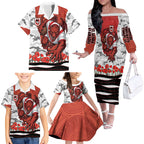 Personalized Dragons ANZAC Tribute Family Matching Off The Shoulder Long Sleeve Dress and Hawaiian Shirt Poppy Field Soldier Silhouette Aboriginal Rugby Mascot