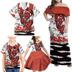 Personalized Dragons ANZAC Tribute Family Matching Off Shoulder Maxi Dress and Hawaiian Shirt Poppy Field Soldier Silhouette Aboriginal Rugby Mascot