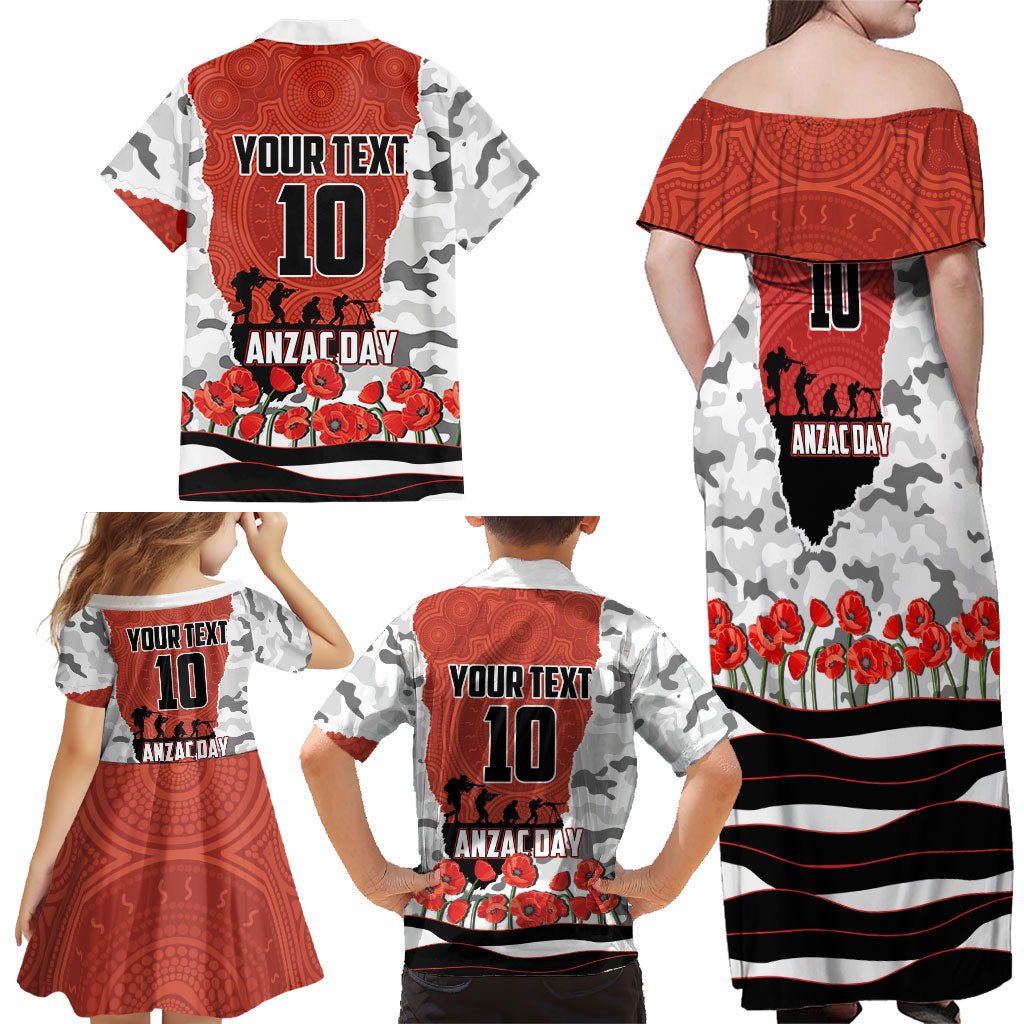 Personalized Dragons ANZAC Tribute Family Matching Off Shoulder Maxi Dress and Hawaiian Shirt Poppy Field Soldier Silhouette Aboriginal Rugby Mascot