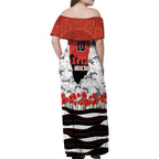 Personalized Dragons ANZAC Tribute Family Matching Off Shoulder Maxi Dress and Hawaiian Shirt Poppy Field Soldier Silhouette Aboriginal Rugby Mascot