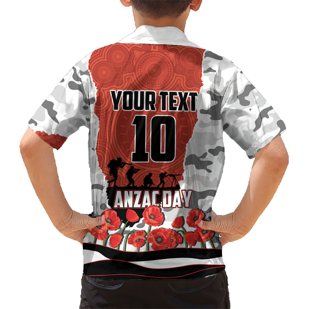 Personalized Dragons ANZAC Tribute Family Matching Off Shoulder Short Dress and Hawaiian Shirt Poppy Field Soldier Silhouette Aboriginal Rugby Mascot