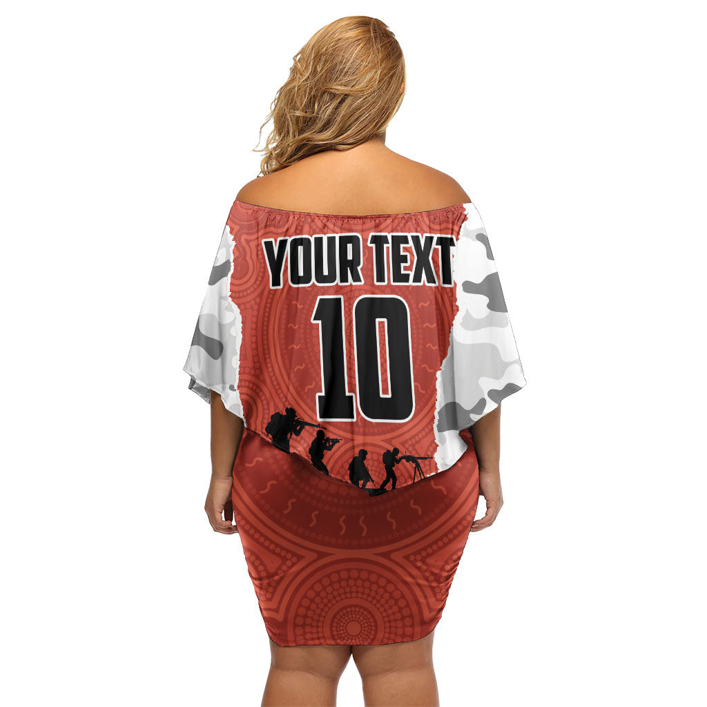 Personalized Dragons ANZAC Tribute Family Matching Off Shoulder Short Dress and Hawaiian Shirt Poppy Field Soldier Silhouette Aboriginal Rugby Mascot