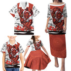 Personalized Dragons ANZAC Tribute Family Matching Puletasi and Hawaiian Shirt Poppy Field Soldier Silhouette Aboriginal Rugby Mascot