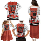 Personalized Dragons ANZAC Tribute Family Matching Puletasi and Hawaiian Shirt Poppy Field Soldier Silhouette Aboriginal Rugby Mascot