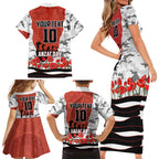 Personalized Dragons ANZAC Tribute Family Matching Short Sleeve Bodycon Dress and Hawaiian Shirt Poppy Field Soldier Silhouette Aboriginal Rugby Mascot