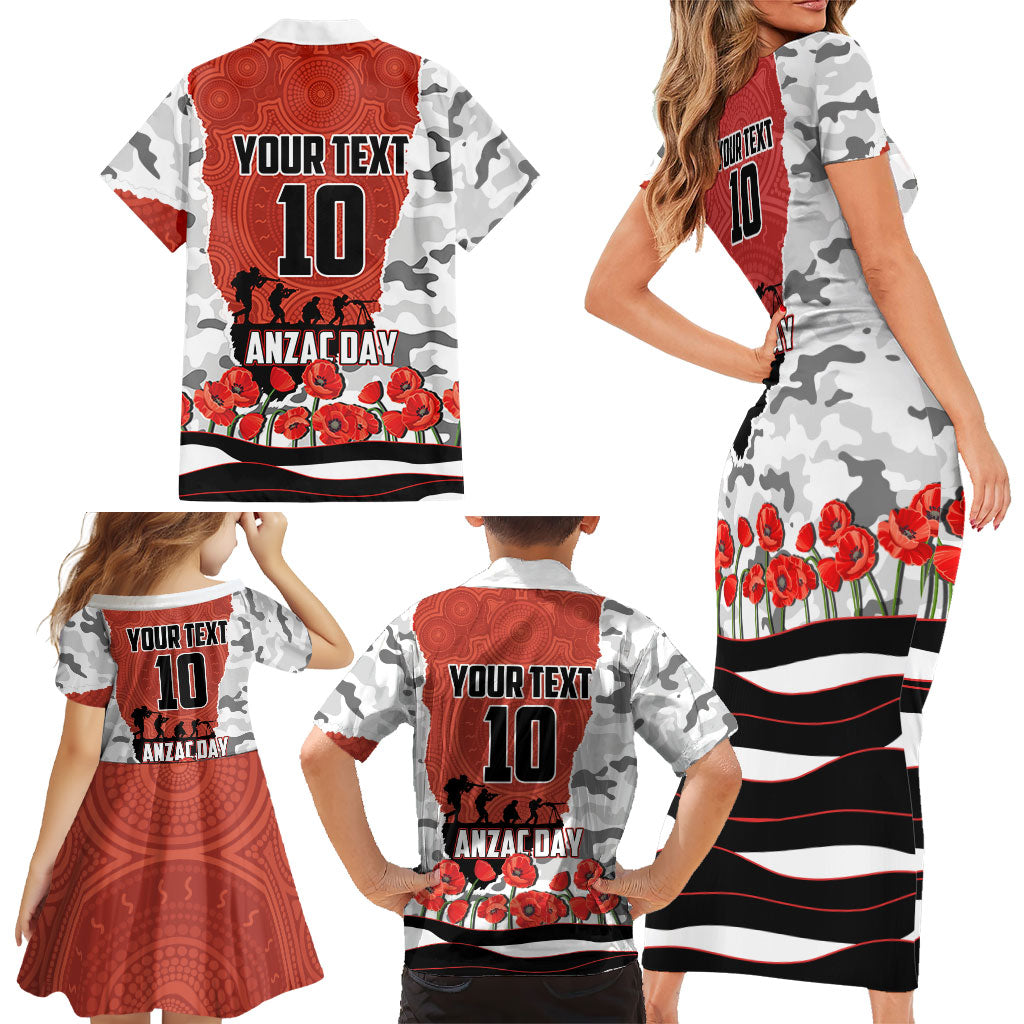Personalized Dragons ANZAC Tribute Family Matching Short Sleeve Bodycon Dress and Hawaiian Shirt Poppy Field Soldier Silhouette Aboriginal Rugby Mascot