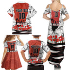 Personalized Dragons ANZAC Tribute Family Matching Summer Maxi Dress and Hawaiian Shirt Poppy Field Soldier Silhouette Aboriginal Rugby Mascot