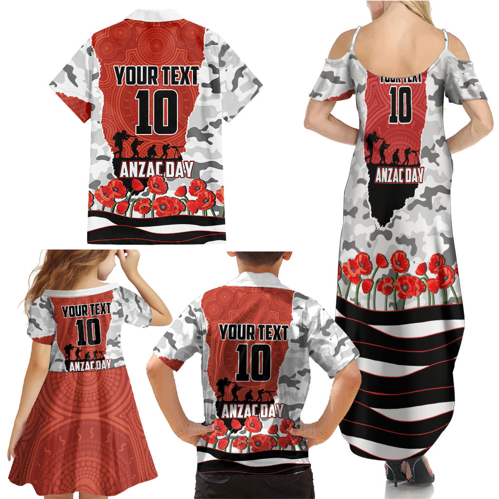 Personalized Dragons ANZAC Tribute Family Matching Summer Maxi Dress and Hawaiian Shirt Poppy Field Soldier Silhouette Aboriginal Rugby Mascot