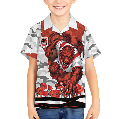 Personalized Dragons ANZAC Tribute Family Matching Summer Maxi Dress and Hawaiian Shirt Poppy Field Soldier Silhouette Aboriginal Rugby Mascot