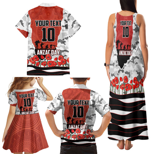 Personalized Dragons ANZAC Tribute Family Matching Tank Maxi Dress and Hawaiian Shirt Poppy Field Soldier Silhouette Aboriginal Rugby Mascot