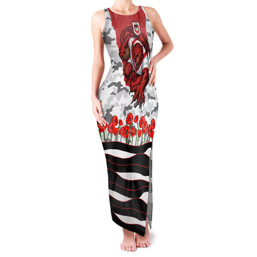 Personalized Dragons ANZAC Tribute Family Matching Tank Maxi Dress and Hawaiian Shirt Poppy Field Soldier Silhouette Aboriginal Rugby Mascot