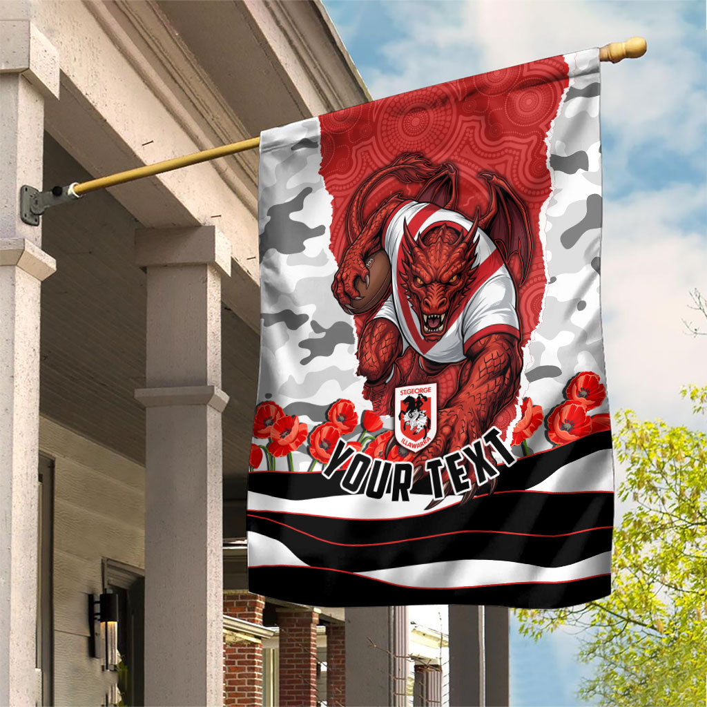 Personalized Dragons ANZAC Tribute Garden Flag Poppy Field Soldier Silhouette Aboriginal Rugby Mascot