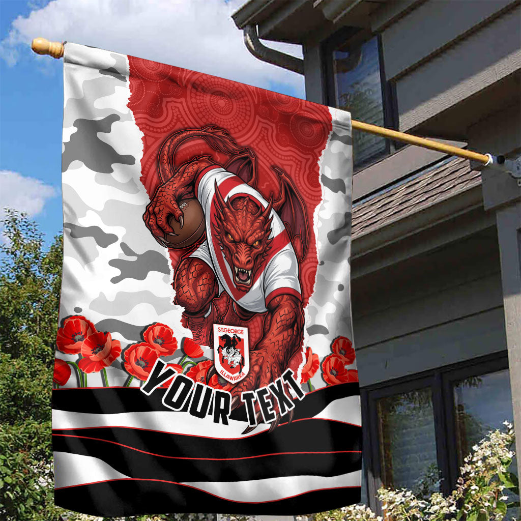 Personalized Dragons ANZAC Tribute Garden Flag Poppy Field Soldier Silhouette Aboriginal Rugby Mascot