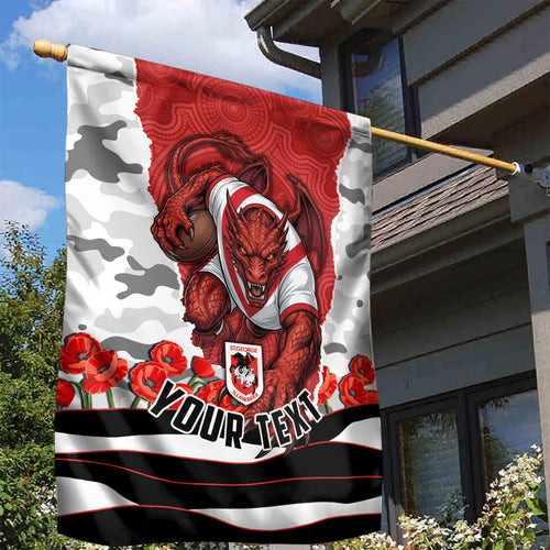 Personalized Dragons ANZAC Tribute Garden Flag Poppy Field Soldier Silhouette Aboriginal Rugby Mascot