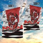 Personalized Dragons ANZAC Tribute Garden Flag Poppy Field Soldier Silhouette Aboriginal Rugby Mascot