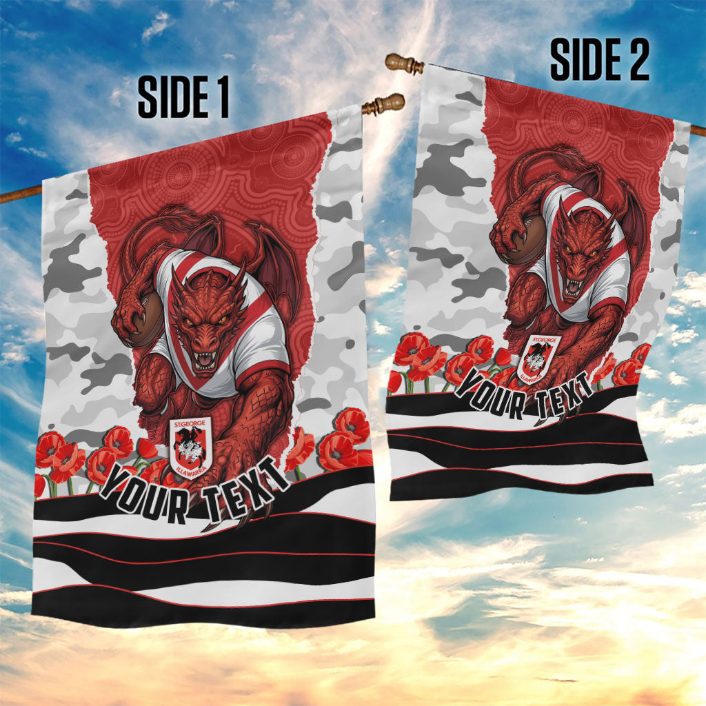 Personalized Dragons ANZAC Tribute Garden Flag Poppy Field Soldier Silhouette Aboriginal Rugby Mascot