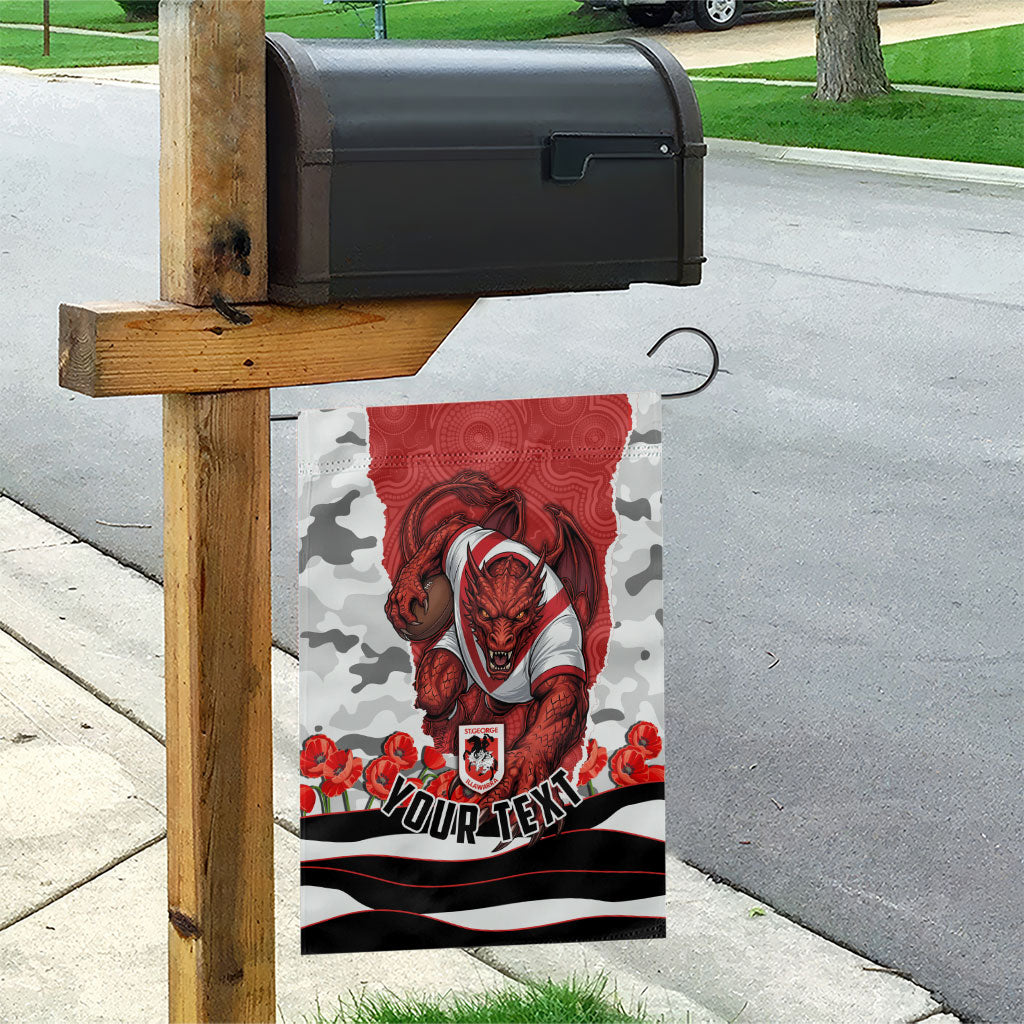 Personalized Dragons ANZAC Tribute Garden Flag Poppy Field Soldier Silhouette Aboriginal Rugby Mascot