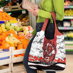 Personalized Dragons ANZAC Tribute Grocery Bag Poppy Field Soldier Silhouette Aboriginal Rugby Mascot
