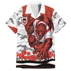 Personalized Dragons ANZAC Tribute Hawaiian Shirt Poppy Field Soldier Silhouette Aboriginal Rugby Mascot