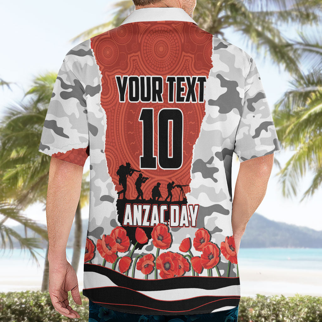 Personalized Dragons ANZAC Tribute Hawaiian Shirt Poppy Field Soldier Silhouette Aboriginal Rugby Mascot