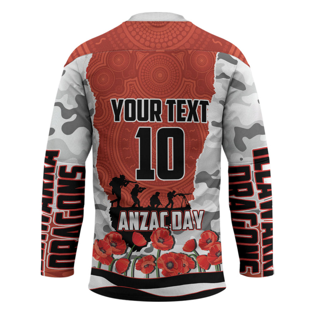 Personalized Dragons ANZAC Tribute Hockey Jersey Poppy Field Soldier Silhouette Aboriginal Rugby Mascot