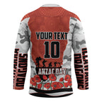 Personalized Dragons ANZAC Tribute Hockey Jersey Poppy Field Soldier Silhouette Aboriginal Rugby Mascot