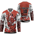 Personalized Dragons ANZAC Tribute Hockey Jersey Poppy Field Soldier Silhouette Aboriginal Rugby Mascot
