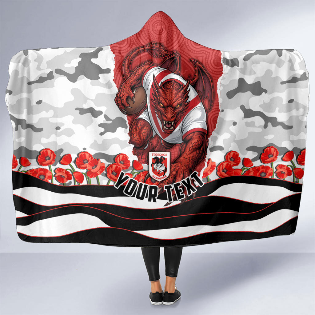 Personalized Dragons ANZAC Tribute Hooded Blanket Poppy Field Soldier Silhouette Aboriginal Rugby Mascot