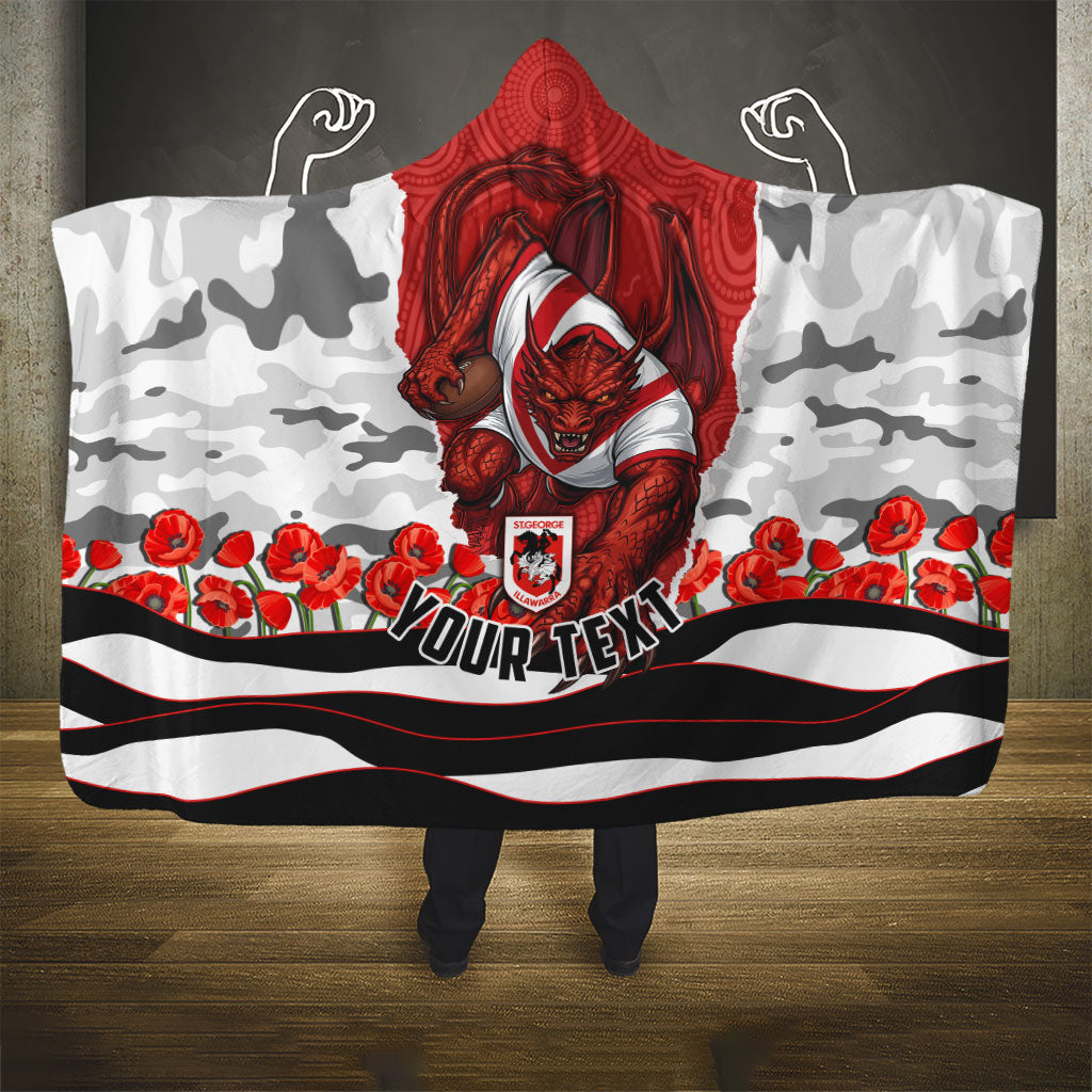 Personalized Dragons ANZAC Tribute Hooded Blanket Poppy Field Soldier Silhouette Aboriginal Rugby Mascot