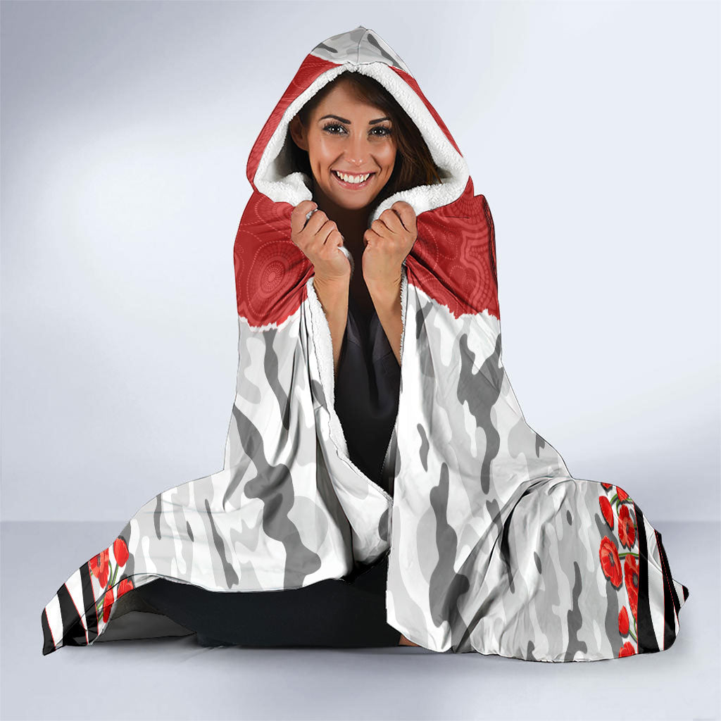 Personalized Dragons ANZAC Tribute Hooded Blanket Poppy Field Soldier Silhouette Aboriginal Rugby Mascot