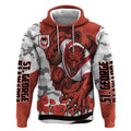 Personalized Dragons ANZAC Tribute Hoodie Poppy Field Soldier Silhouette Aboriginal Rugby Mascot