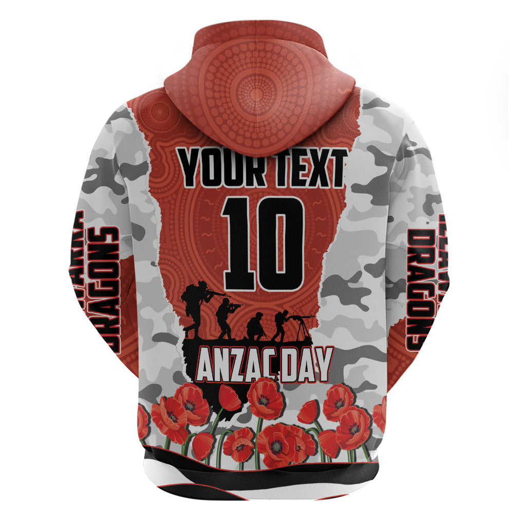 Personalized Dragons ANZAC Tribute Hoodie Poppy Field Soldier Silhouette Aboriginal Rugby Mascot
