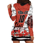 Personalized Dragons ANZAC Tribute Hoodie Dress Poppy Field Soldier Silhouette Aboriginal Rugby Mascot