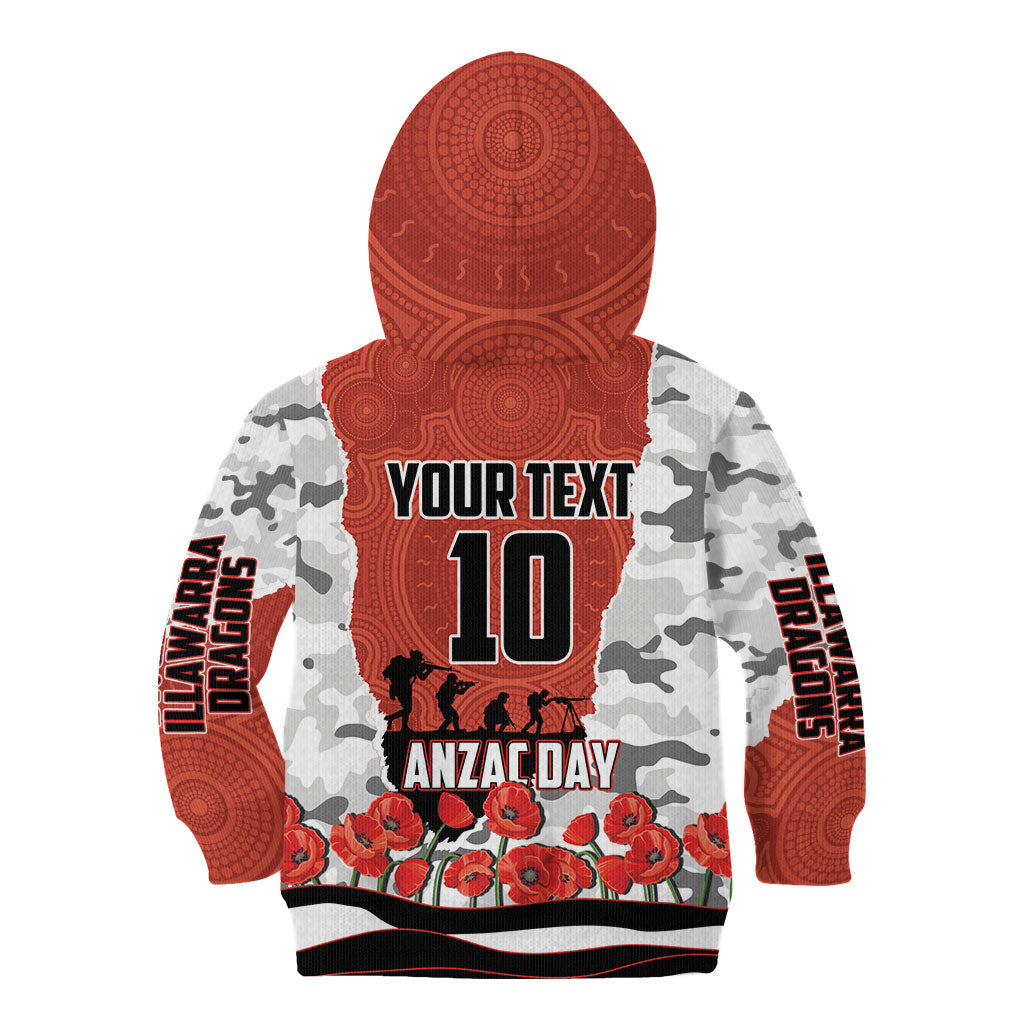 Personalized Dragons ANZAC Tribute Kid Hoodie Poppy Field Soldier Silhouette Aboriginal Rugby Mascot