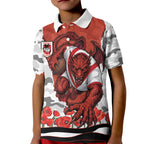 Personalized Dragons ANZAC Tribute Kid Polo Shirt Poppy Field Soldier Silhouette Aboriginal Rugby Mascot