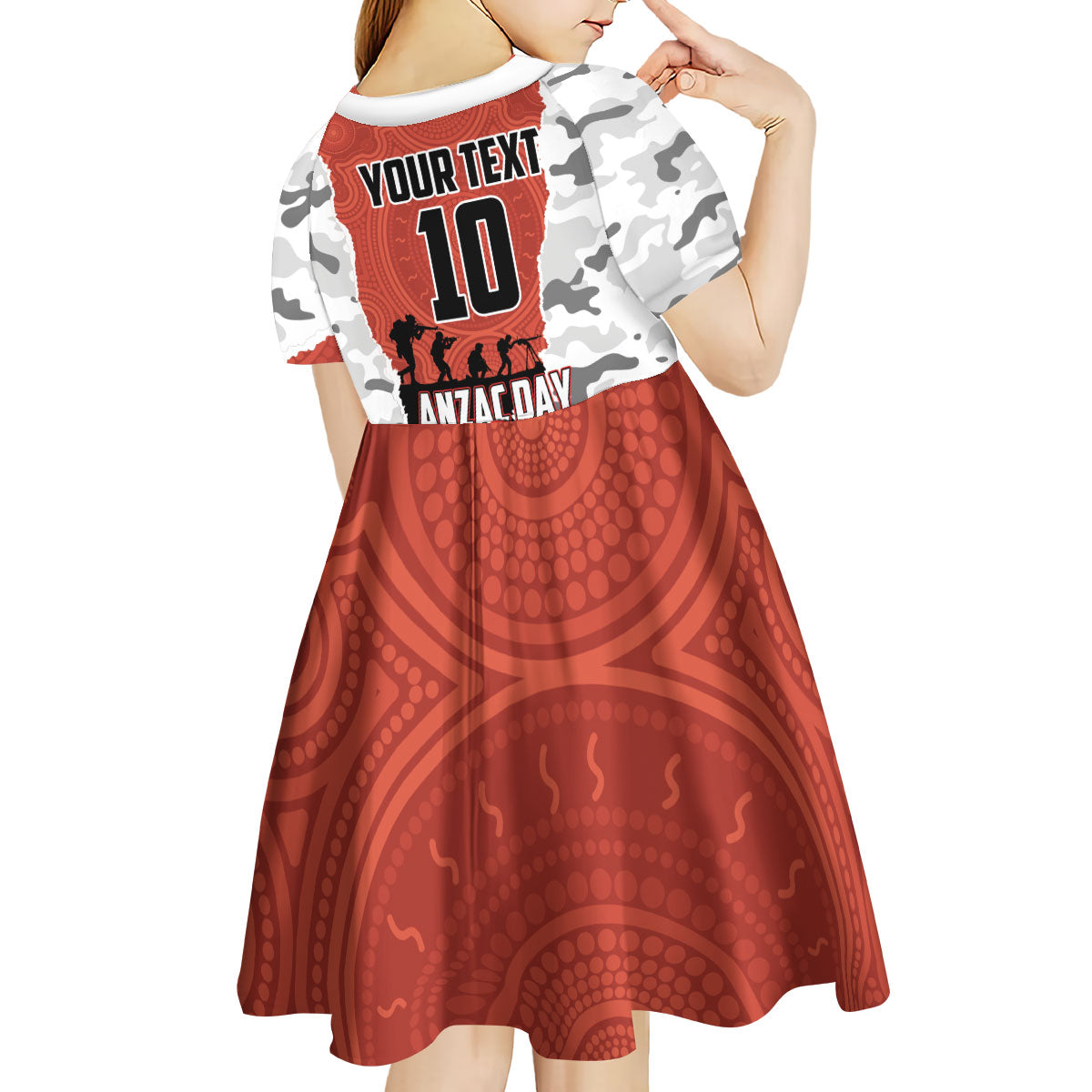 Personalized Dragons ANZAC Tribute Kid Short Sleeve Dress Poppy Field Soldier Silhouette Aboriginal Rugby Mascot