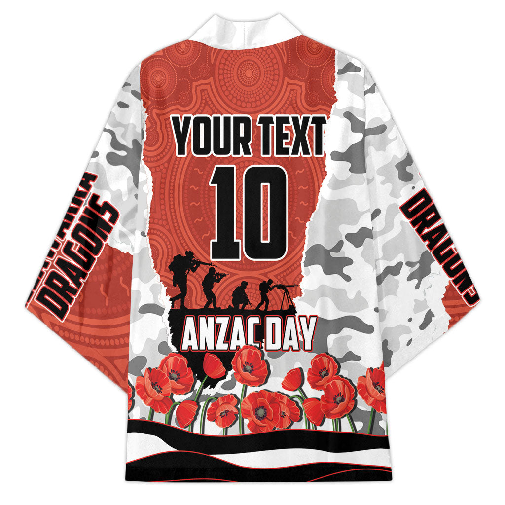 Personalized Dragons ANZAC Tribute Kimono Poppy Field Soldier Silhouette Aboriginal Rugby Mascot
