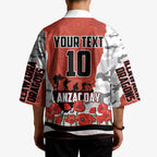 Personalized Dragons ANZAC Tribute Kimono Poppy Field Soldier Silhouette Aboriginal Rugby Mascot