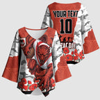 Personalized Dragons ANZAC Tribute Kimono Sleeve Blouse Poppy Field Soldier Silhouette Aboriginal Rugby Mascot
