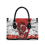 Personalized Dragons ANZAC Tribute Leather Bag Poppy Field Soldier Silhouette Aboriginal Rugby Mascot