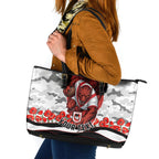 Personalized Dragons ANZAC Tribute Leather Tote Bag Poppy Field Soldier Silhouette Aboriginal Rugby Mascot