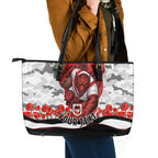Personalized Dragons ANZAC Tribute Leather Tote Bag Poppy Field Soldier Silhouette Aboriginal Rugby Mascot