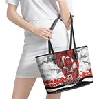 Personalized Dragons ANZAC Tribute Leather Tote Bag Poppy Field Soldier Silhouette Aboriginal Rugby Mascot