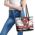 Personalized Dragons ANZAC Tribute Leather Tote Bag Poppy Field Soldier Silhouette Aboriginal Rugby Mascot