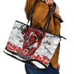 Personalized Dragons ANZAC Tribute Leather Tote Bag Poppy Field Soldier Silhouette Aboriginal Rugby Mascot