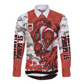Personalized Dragons ANZAC Tribute Long Sleeve Button Shirt Poppy Field Soldier Silhouette Aboriginal Rugby Mascot