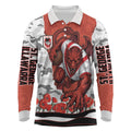 Personalized Dragons ANZAC Tribute Long Sleeve Polo Shirt Poppy Field Soldier Silhouette Aboriginal Rugby Mascot