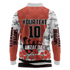 Personalized Dragons ANZAC Tribute Long Sleeve Polo Shirt Poppy Field Soldier Silhouette Aboriginal Rugby Mascot