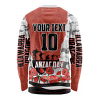 Personalized Dragons ANZAC Tribute Long Sleeve Shirt Poppy Field Soldier Silhouette Aboriginal Rugby Mascot