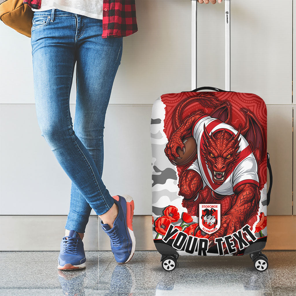 Personalized Dragons ANZAC Tribute Luggage Cover Poppy Field Soldier Silhouette Aboriginal Rugby Mascot